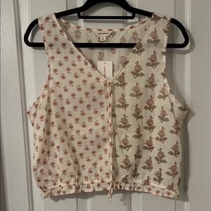 Lucky Brand Cream and Red Floral Blouse